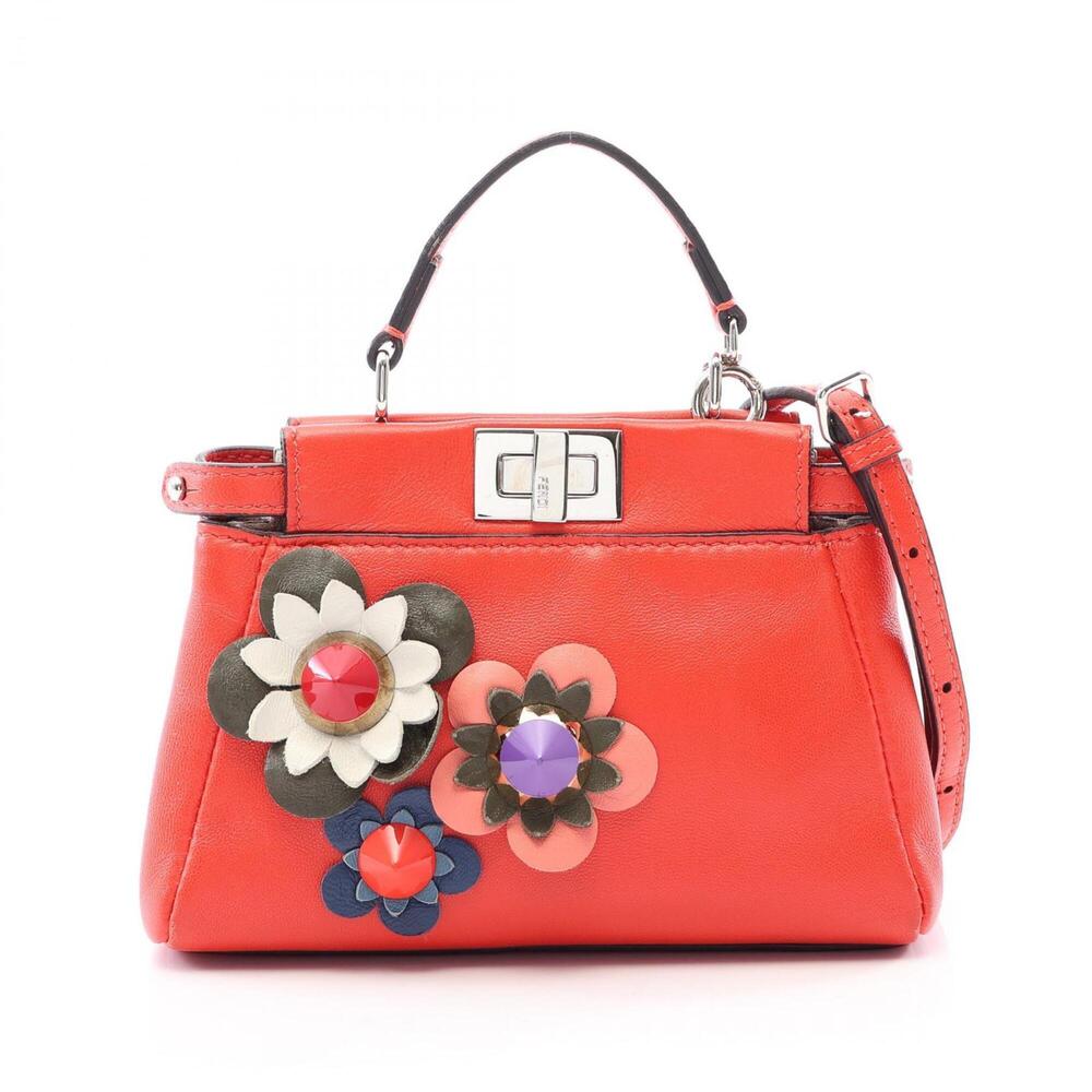 Fendi Micro Peekaboo 2-Way Handbag, Leather, Women's, Red/Multicolor, 8M0355